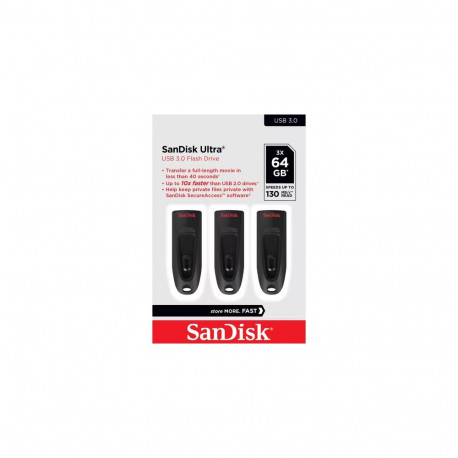 WESTERN DIGITAL ULTRA 64GB USB 3.0 FLASH DRIVE 130MB/S READ 3 PACK (BLACK)