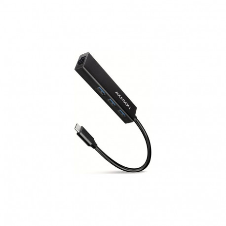 AXAGON USB-C-jaotur 3x USB-A Gbit-LAN, must