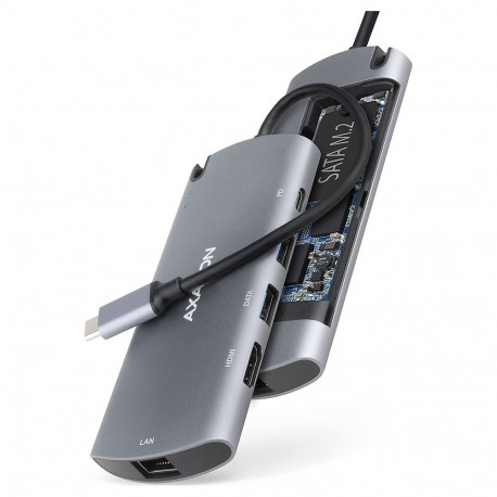 AXAGON mitmeportiline jaotur HMC-6M2 USB 3.0 M.2-SATA HDMI Gbit-LAN 2x USB-A 1x USB-C