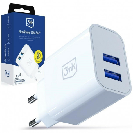 FlowPower laadija 10W 2xUSB-A 2,4A, valge