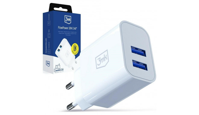 FlowPower laadija 10W 2xUSB-A 2,4A, valge