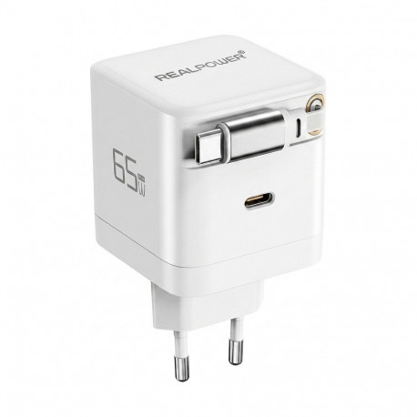 REALPOWER GaN 65W valge laadija, 2x Type-C