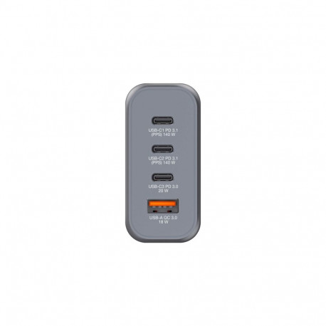 Verbatim 32203 GaN Charger 140W 4-Port, USB-A/USB-C, EU/UK/US PlugS, Grey/Black
