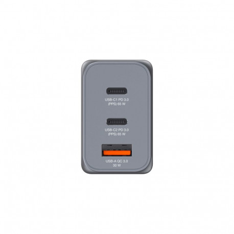 Verbatim 32201 GaN Charger 65W 3-Port, USB-A/USB-C, EU/UK/US Plug, Grey/Black