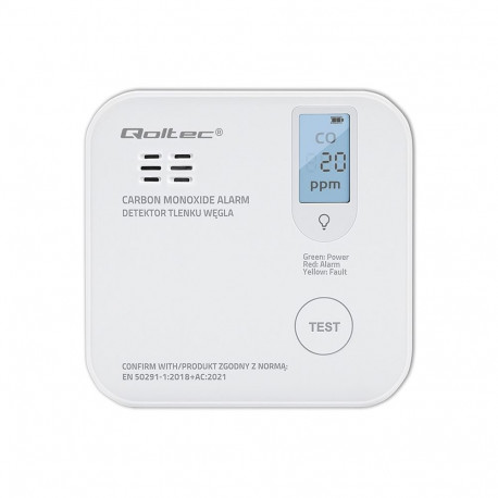 Home Safety Device - Qoltec 52577 Wireless Carbon Monoxide Sensor 10-Year Battery Life 85dB Alarm Wh