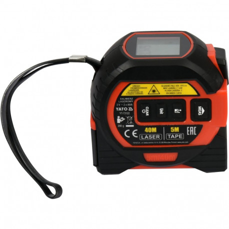 Yato Laser Distance Meter YT-73122, 0.2-40m, 5m tape, accuracy ±2 mm, memory for 20 measurements