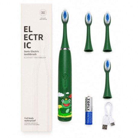 iLike Kids Sonic Electric Toothbrush, Waterproof, 5 Brush Heads (1+4 Replacement Heads), Battery Pow