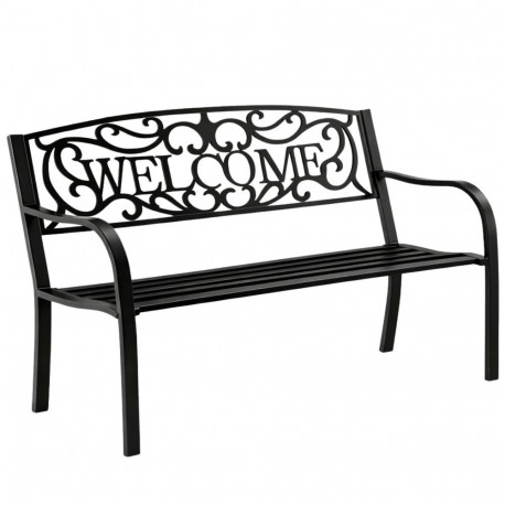Ławka Ogrodowa Taras Ogród Park Metalowa Oparcie WELCOME Czarna 127 cm