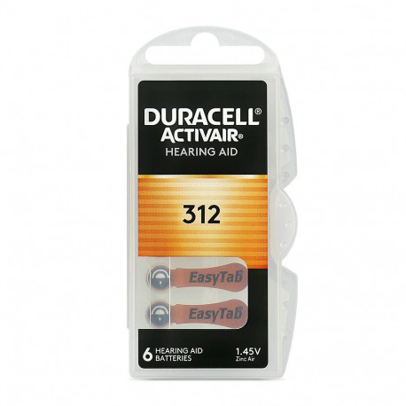 Battery - Duracell 312 Zinc-Air Hearing Aid Battery, 6 Pcs