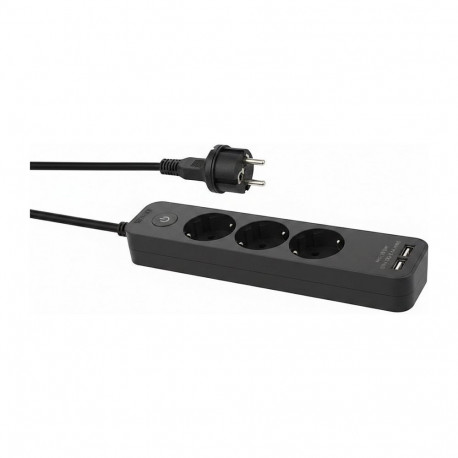 Helos pistikupesa 3-pesaline USB-laadimispesadega lülitiga 1,5m, must