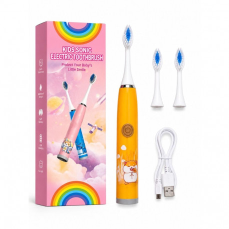 iLike Kids Rechargeable Sonic Electric Toothbrush, USB Charging, 3 Brush Heads (1+2 Replacement Head