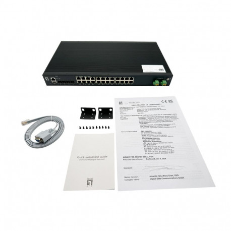 LevelOne 28-Port L2 Plus Managed PoE Industrial Switch, 4 x 1/2.5/10GbE SFP+, 24 PoE Outputs, 370W, 