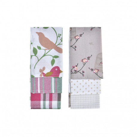 Set of Cloths DKD Home Decor Brown Red Green Beige 60 x 0,5 x 40 cm Flowers Birds