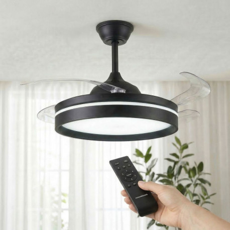 Laeventilaator LED-valgustiga, 4 kokkukäivast labast ja kaugjuhtimispuldiga InnovaGoods