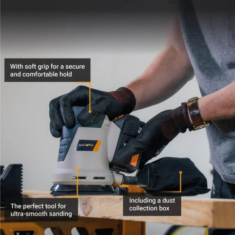 Batavia B.V. 18V Cordless Orbital Sander 125mm; Compact and balanced design for precise sanding
