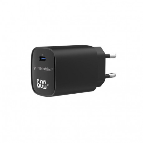 Gembird TA-UC-1C-PD60LCD-01-BK | 60W USB Type-C fast charger, LCD