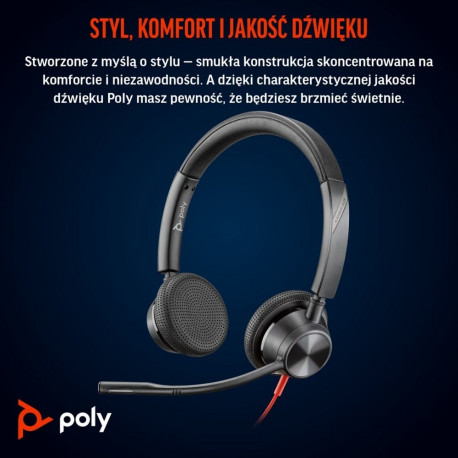 HP Poly peakomplekt Blackwire 3325 stereo Microsoft Teamsi sertifitseeritud USB-C, 3.5mm pistik ja U