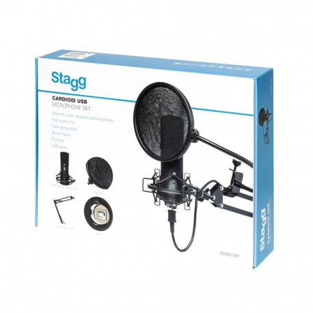 Microphone Set - Stagg SUM45 USB Condenser Mic With Shock Mount, Pop Filter