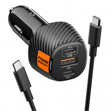 Autolaadija Essential 113W, 2 x USB-C + USB-A, kaabel 1m, must, EV1133, Spigen