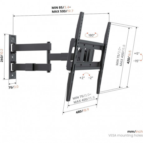 Vogels teleri seinakinnitus UP 4043 täisliikuv M 32-65" maksimaalne kandevõime 25kg, must