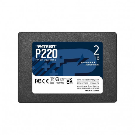 Patriot SSD||P220|2TB|SATA|Write speed 500 MBytes/sec|Read speed 550 MBytes/sec|2,5"|TBW 960 TB|P220