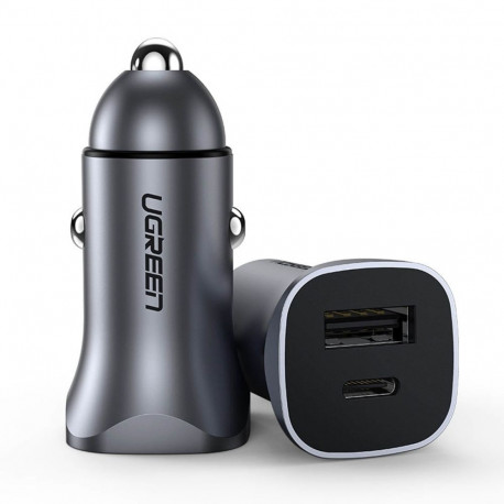 UGREEN CD130 Car Charger  USB-A+PD 3.0  USB-C  QC3.0 30W (Grey)