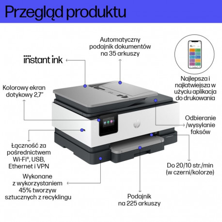 HP OfficeJet Pro 8132e Wireless All-in-One Color Printer, Instant Ink; Two-sided printing