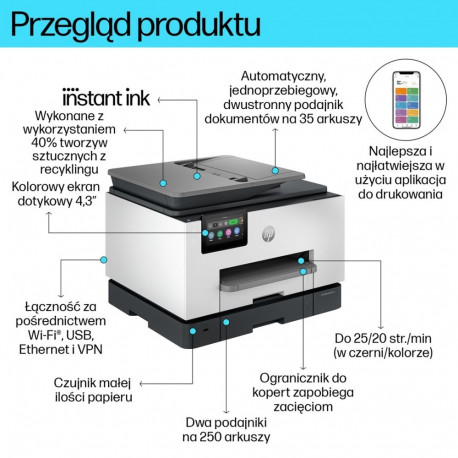 HP OfficeJet Pro 9132e Wireless All-in-One Color Printer, Instant Ink; Two-sided printing
