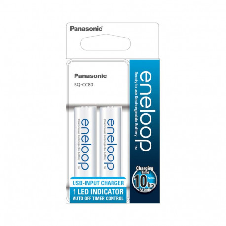 Akulaadija Panasonic eneloop BQ-CC80 + 2x1900mAh USB-laadimine 2xAA või 4xAAA, LED, 10h