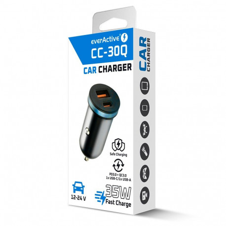 Car Charger - everActive CC-30Q USB USB-C QC 3.0 35W Black