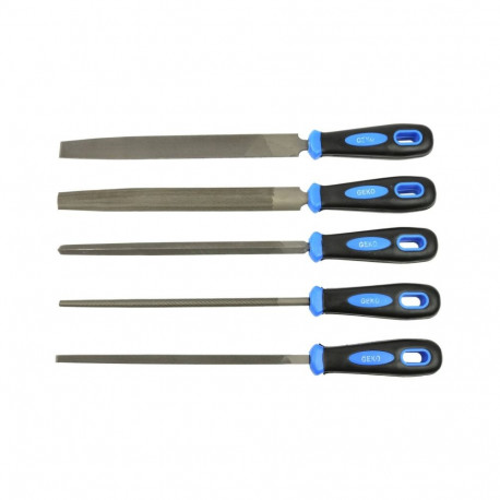 Geko 5pcs Set of Coarse Files G40071, 200mm, square, flat, 3 squared, half round, round