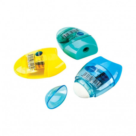 Plastic sharpener with dust container and eraser "Centrum" (assorted colours)