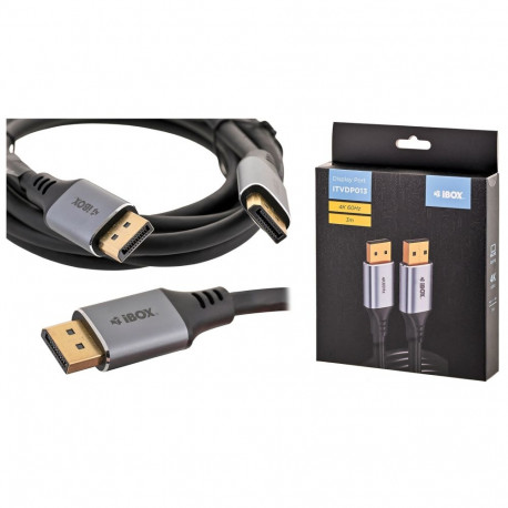 iBox DisplayPort-kaabel ITVDP013 4K 60Hz 3m kullatud pistikuga
