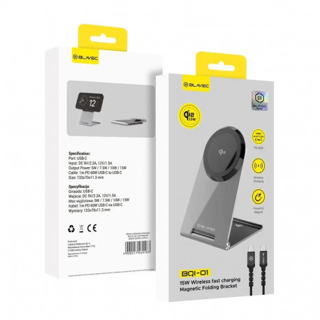 Blavec BQI-01 wireless charger | Qi 2 | MagSafe compatible | 15W | silver