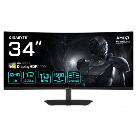 GIGABYTE monitor G34WQC2 86,4cm/34" (3440x1440) 1500R WQHD VA 1ms 200Hz HDMI DisplayPort HDR VESA kõ