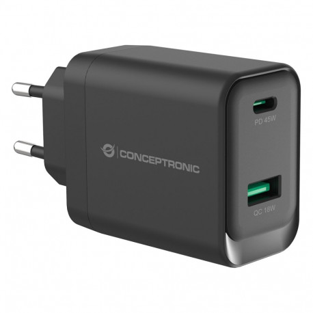 "CONCEPTRONIC Ladegerät 2Port GaN USB-C/-A 45WPD3.0/PPS sw"