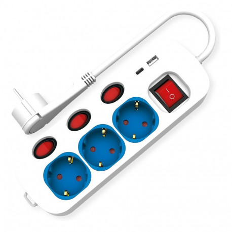 "ROLINE 3-fach Steckdosenleiste mit Schalter, USB-Charger A+C, 3 m"