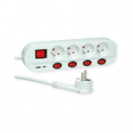 ROLINE pistikupesa 4-kohaline lülitiga UTE Version USB-laadija A+C 3m
