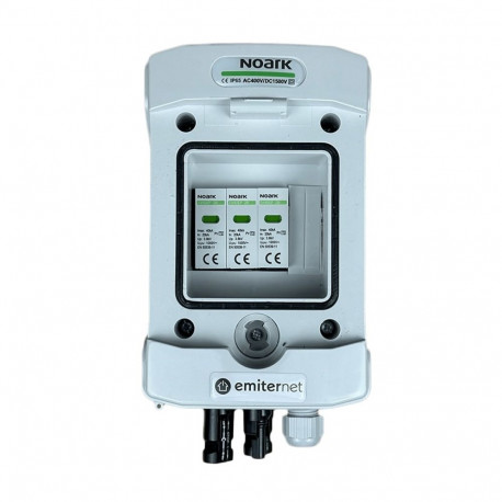 Switchgear attached DC hermetic IP65 EMITTER with Noark 1000V type 2 DC surge arrester, 1x PV string