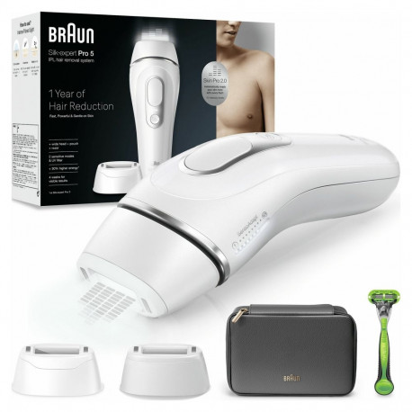 Silk-expert Pro IPL-epilaator PL5145 komplektis kott, lai otsik ja Gillette keharaseerija, valge/hõb