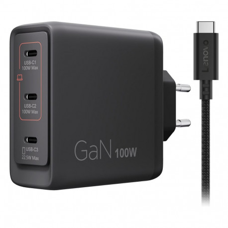 "N Lenovo Multi-Port USB-C 100W GaN-Ladegerät/ Netzteil Schwarz inkl. USB-C Kabel (1,8m)"