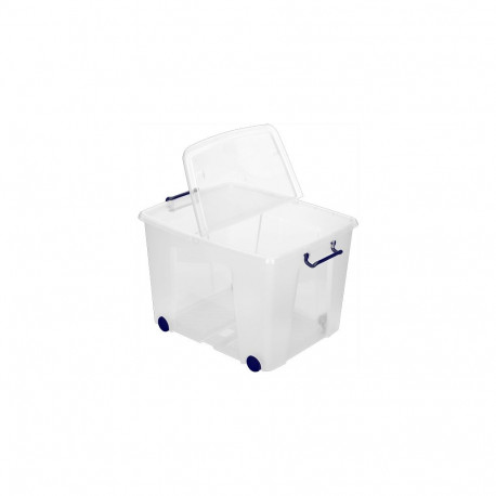 PLASTIC STORAGE BOX WITH SPLIT LID  aND WHEELS 75L (34.5 x46x61cm)