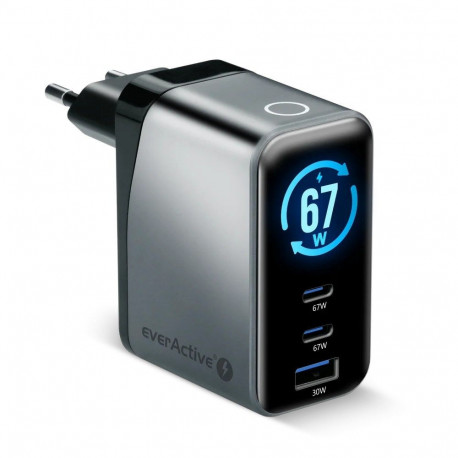 laadija GaN 1x USB 2x USB-C Quick Charge 4+ 67W, must