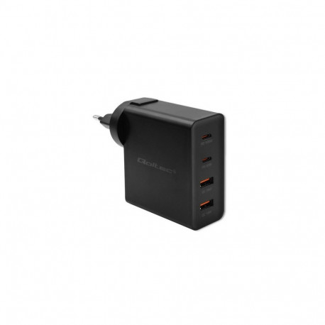 Qoltec GaN POWER PRO laadija | 2xUSB-C | 2xUSB | 130W | 5-20V | 1.5-5A | XP | must