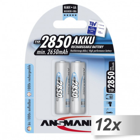 12x2 Ansmann NiMH aku 2850 Mignon AA 2650 mAh