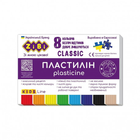 Klassikaline plastiliin 8 värvi 160G