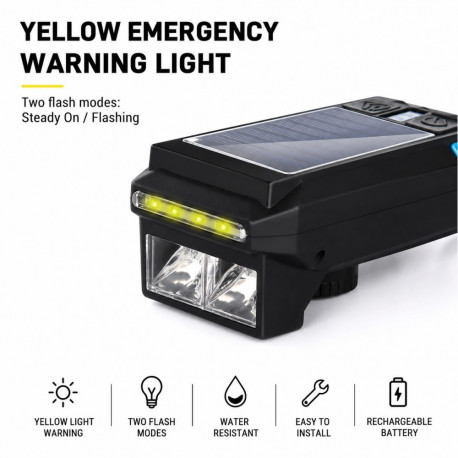iLike Solar Powered Bike Headlight with 120dB Horn, USB Rechargeable, 1000LM LED Bicycle Front Light