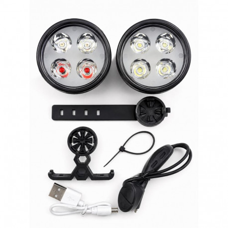 iLike USB Rechargeable 4-LED Bike Light Set Front & Rear Bicycle Lights with 120dB Horn