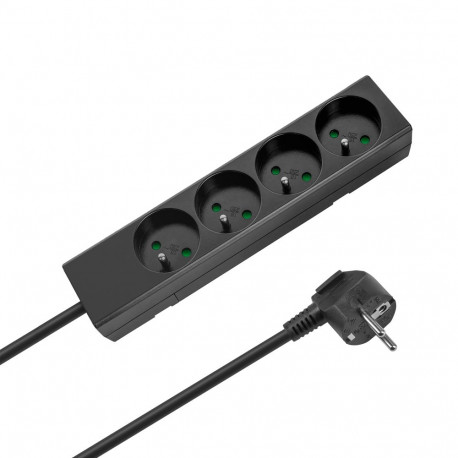 Przedłużacz 4 gniazda 3m typu francuskiego bez przełącznika (3x1,5mm) Rebel czarny