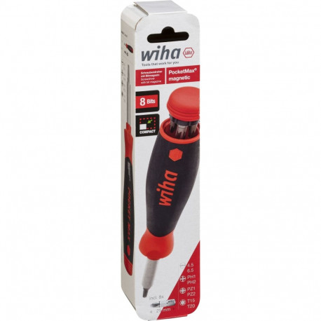 Schraubendreher mit Bitmagazin PocketMax magnetisch (schwarz/rot, 9-teilig)